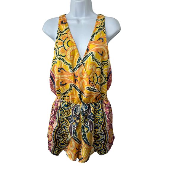 Anthropologie Yellow Multi-Color Print Boho Romper Women's XS - Picture 1 of 8